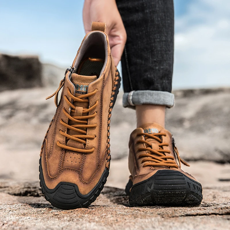 

Men High Top Boots PU Hand Sewn Flat Bottom Comfortable Classic Casual Men Boots Size 38-48