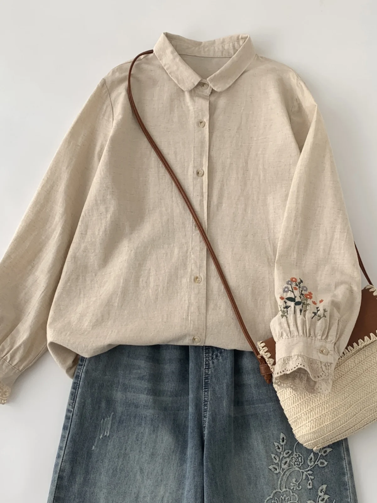 

Длинный хлопок и лен с вышивкой в стиле ретро, женский весенне-осенний новый свободный многослойный верхний костюм irt, модный топ против старения