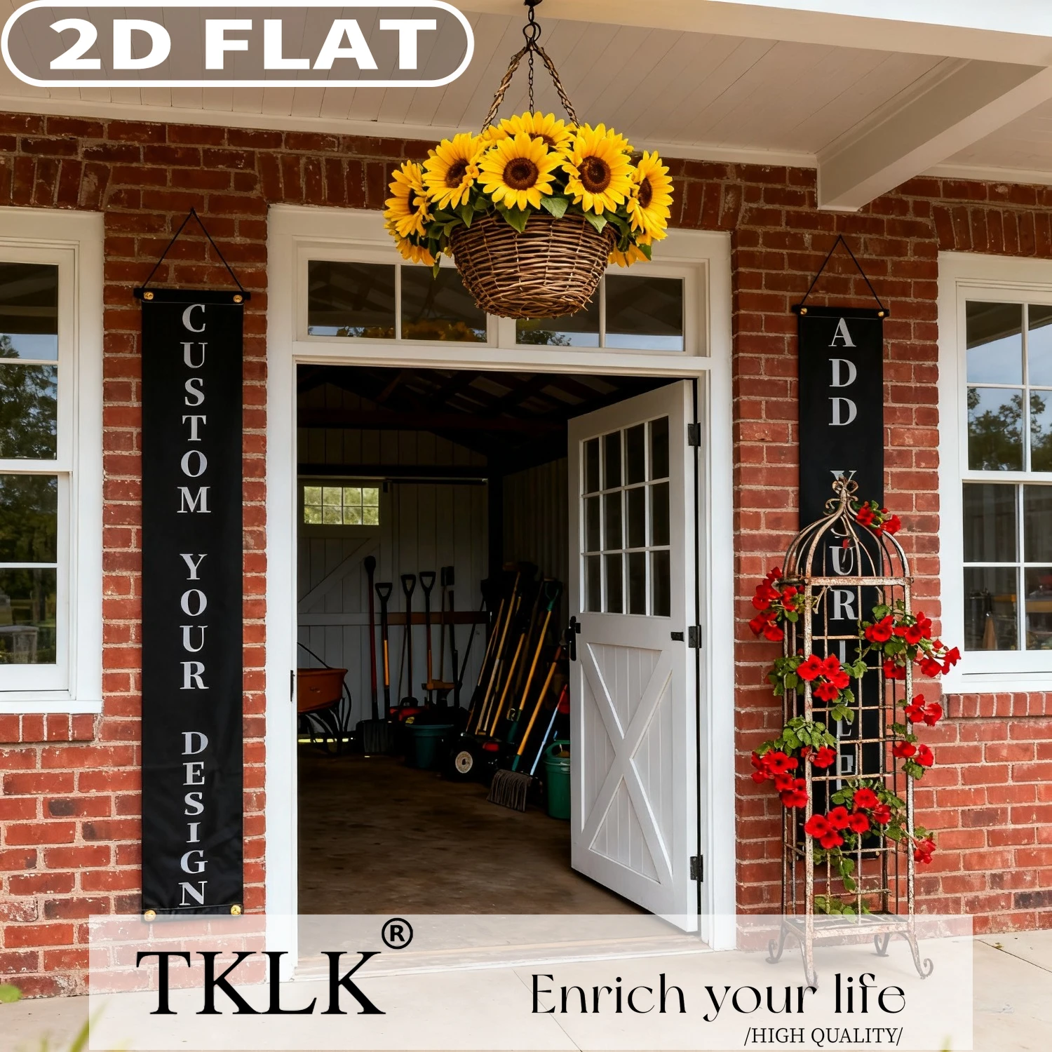 Custom 1pair Hanging Porch Banner with Top Pole Hole - Durable Polyester Door Decor for Front Porch, Party Entrance Enhancement