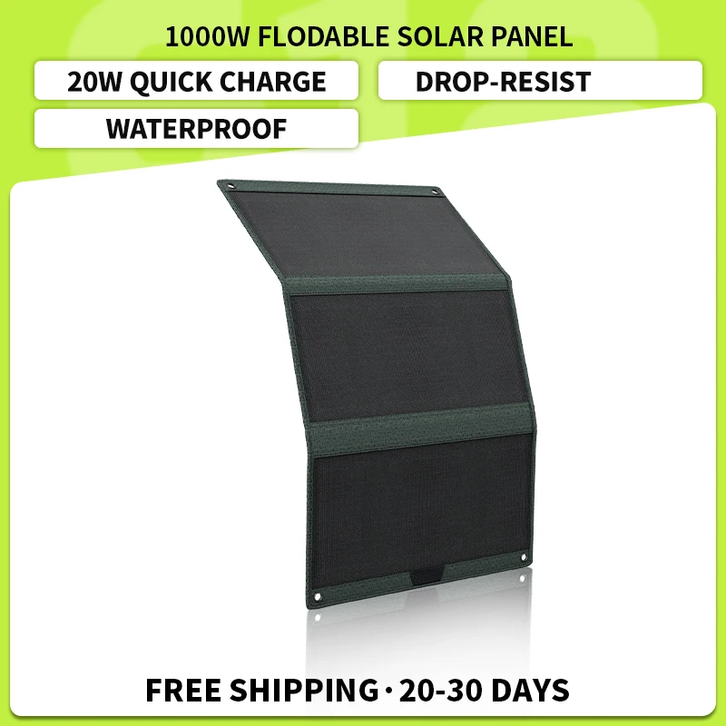 Foldable Solar Panel Soft 1000W ETFE High Efficiency Flexible 3 Output Ports Fast Charge PD20W Type-C USB, DC5521