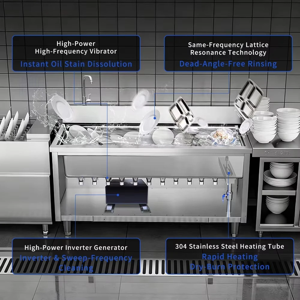 Industrial Heavy Duty Professional Grade Ultrasonic Dishwasher Commercial Sink Machine Bowls Cleaner Kitchen Full Option