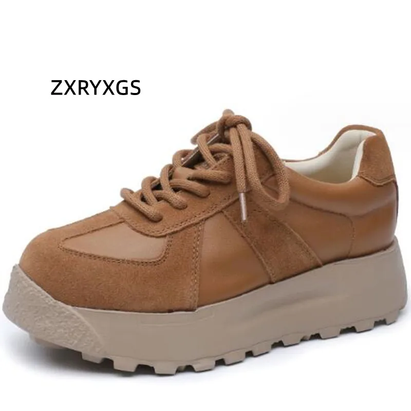 

ZXRYXGS Superior Full Genuine Leather Sneakers 2024 New Thick Soled Sneakers Fashionable Women's Shoes Casual and Trendy Shoes