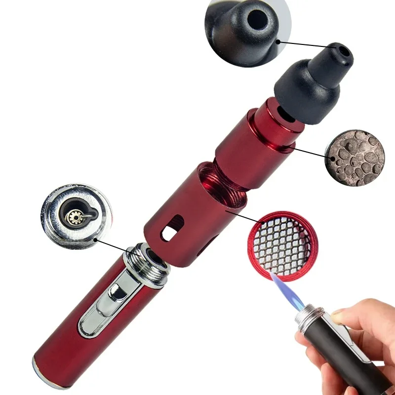 Portable Mini Metal Pipe with Volcanic Stone Metal Direct Long Pen Spray Blue Flame Igniter Aromatherapy Lighter Smoking Gift