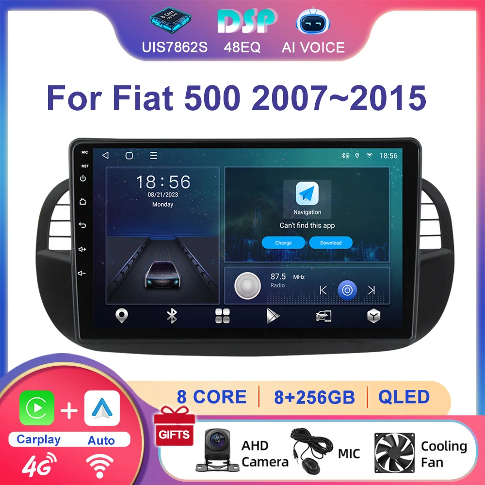 Android Car Navigation Built-in Gps Stereo Carplay 4G DSP Car Radio Player for Fiat 500 2007 2008 2009 2010 2011 2012~2015