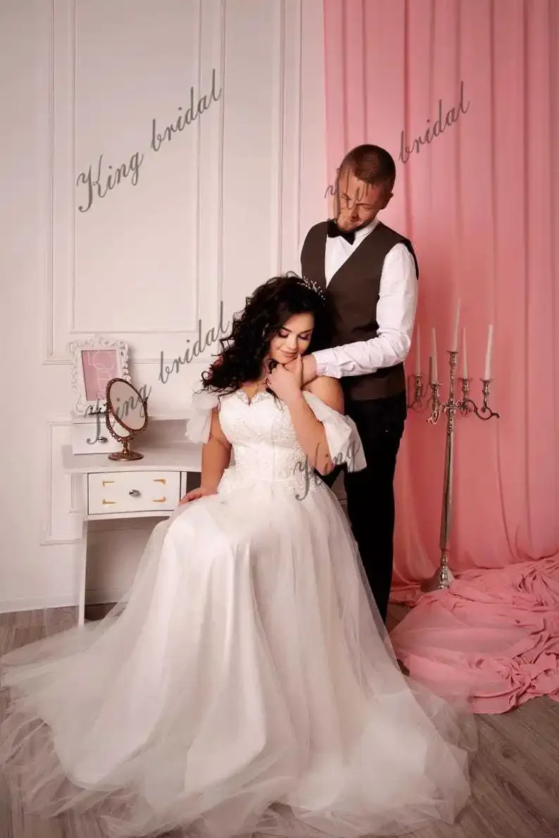 2025, Braut, Elfenbein, Tüll, A-Linie, Boho-Hochzeitskleid, modernes Korsett, Braut-Ballkleid, individuelle, einzigartige Strandhochzeitskleider für Frauen