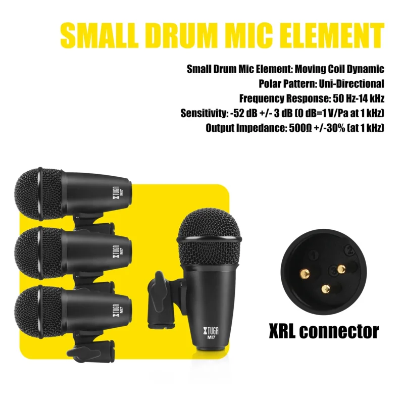 MI7 7-Piece Wired Dynamic Drum Mic Kit- Kick Bass, Tom Snare  Cymbals Microphone Set Use for Drums,Vocal(Aluminum Case)