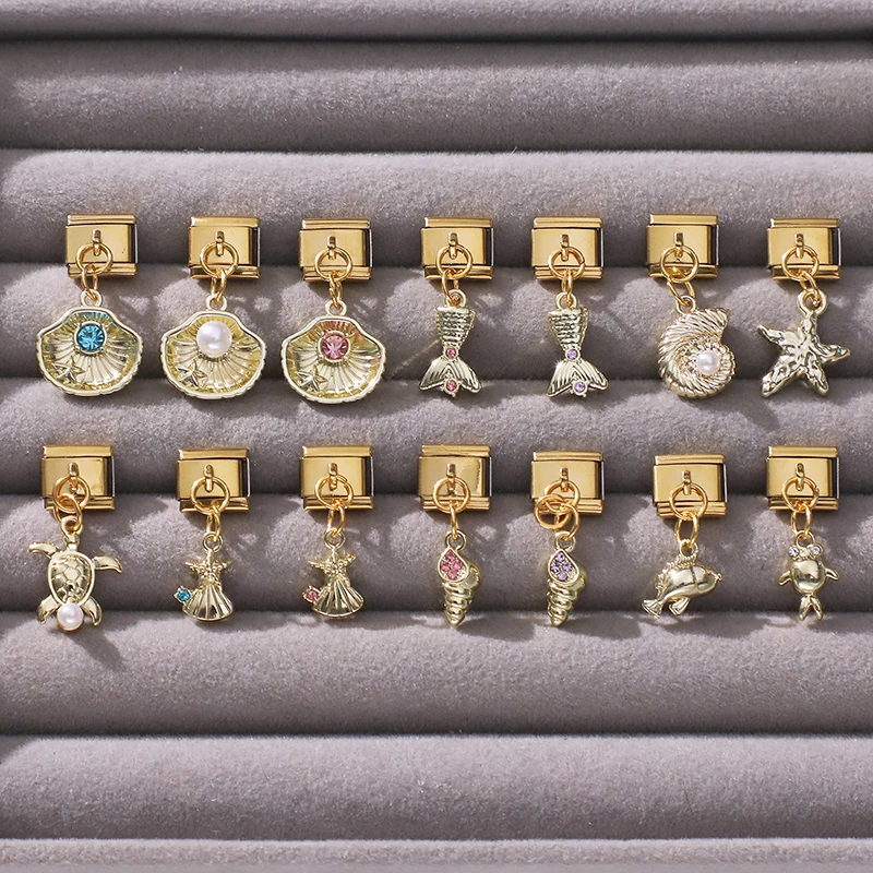 الزركون الذهب اللون البومة الكرز القلب نجم البحر قلادة الإيطالية سحر رابط صالح 9 مللي متر سوار الفولاذ المقاوم للصدأ النساء DIY بها بنفسك صنع #6