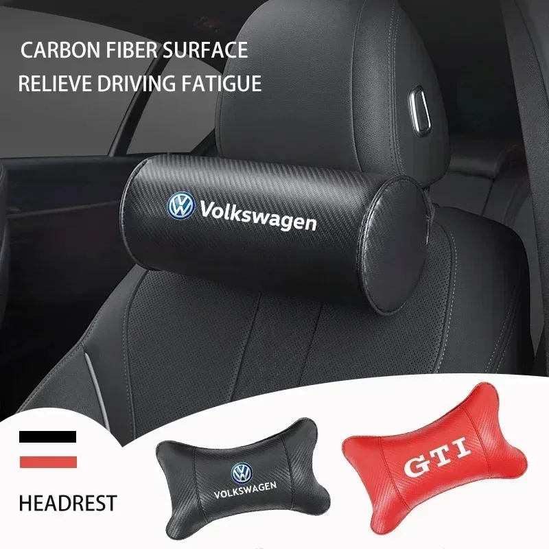 

Car Seat Headrest Auto Carbon Fibre Neck Pillow For Volkswagen GTI Golf 6 7 8 Polo VW R-Line CC Passat Tiguan T-ROC Arteon Taos
