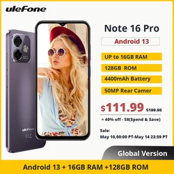 [2023 New] Ulefone Note 16 Pro 4G Smartphone, Global Version, 16GB RAM + 128GB ROM, Android 13, 50MP, 6.52 