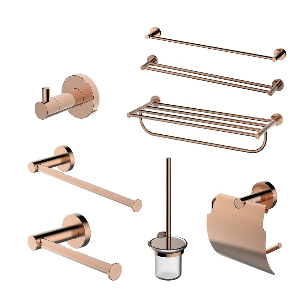 Simply Round Rose Gold Stainless Steel Hotel Bath Room Luxury Set Bathroom Hardware Accessory