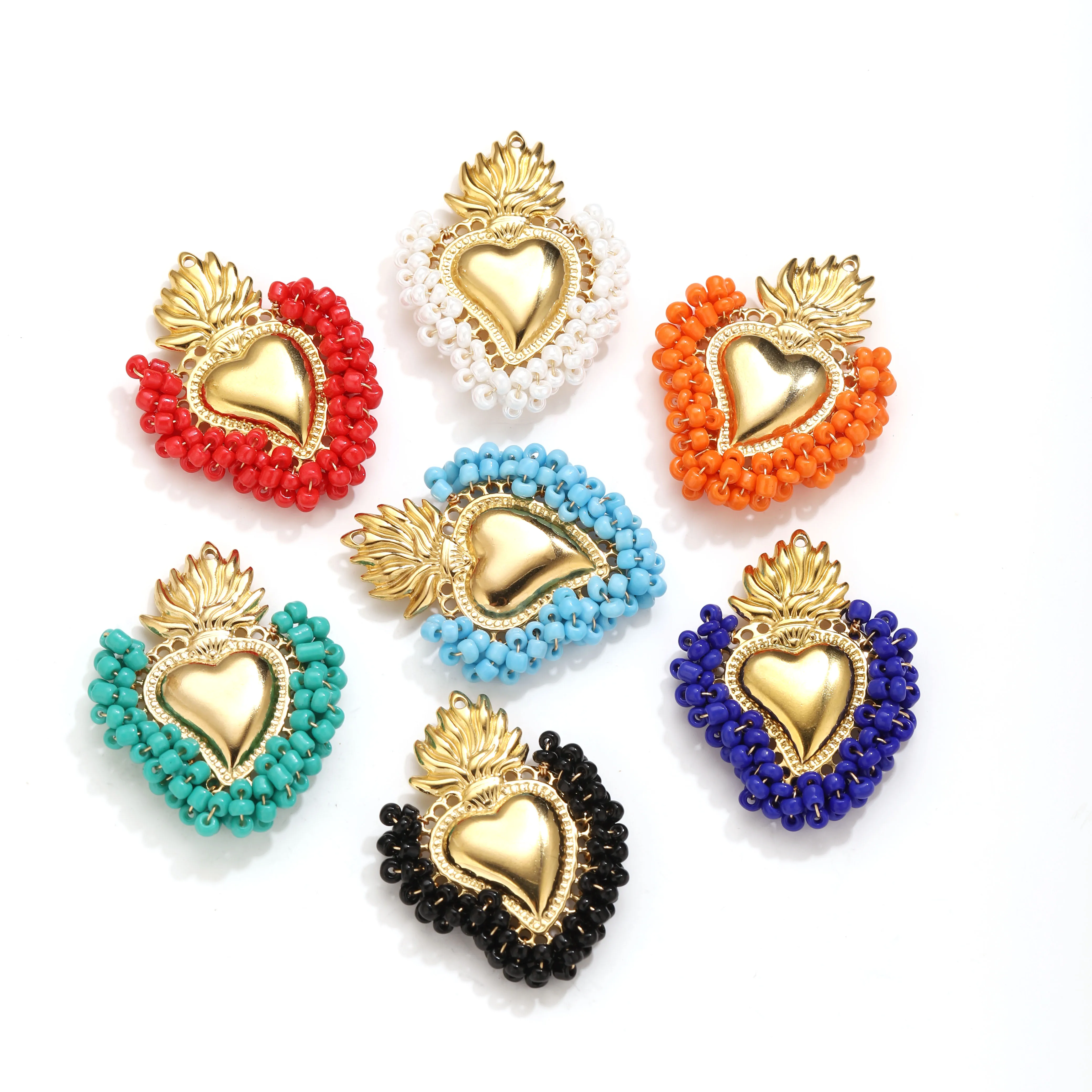 2pcs Stainless Steel Heart Charms Pvd Gold Colorful Beaded Border Diy Necklace Earring Jewelry Making Findings Wholesale Supply
