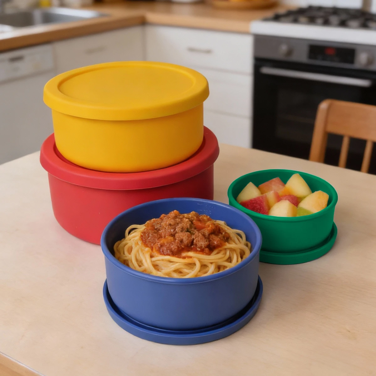 Lonchera Redonda de Silicona de Grado Alimenticio, Caja Hermética para Conservar Alimentos en Diversas Especificaciones, Lonchera Bento Apta para Microondas