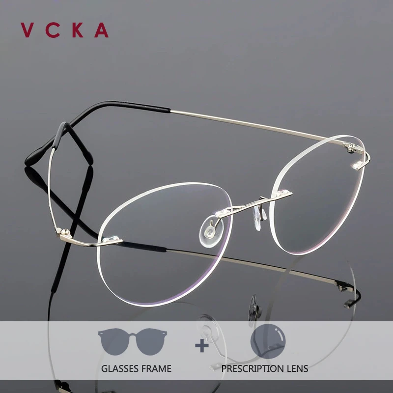 

VCKA титановый сплав деловые мужские и женские овальные очки без оправы для близорукости и дальнозоркости оправа супер легкие антисиние очки по рецепту