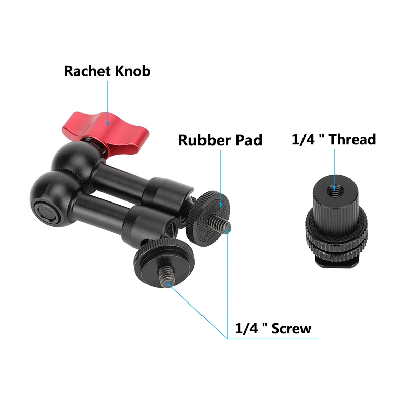 CAMVATE 7" Articulating Magic Arm with Shoe Mount Adapter (Red Locking Knob) for On-Camera LED Light / Monitor or Microphone