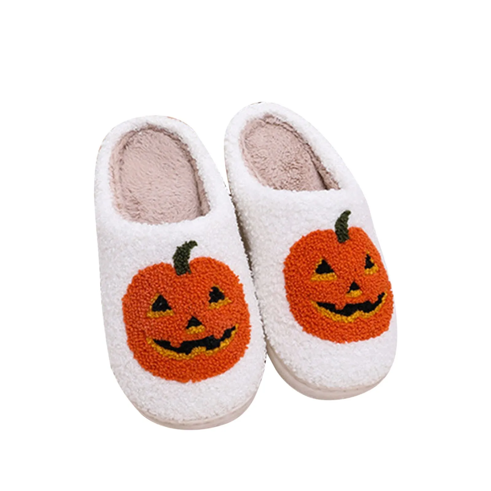 Halloween Pumpkin Slipper Ghost Funny Face Flat Indoor House Shoes Soft Plush Cozy for Women Men Couple Casual Halloween Gifts