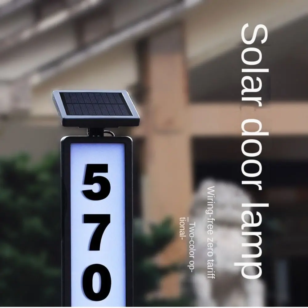 Solar-Powered LED House Number Light Pole Mount Two Light Colors Solar Doorplate Light High Brightness with Stickers