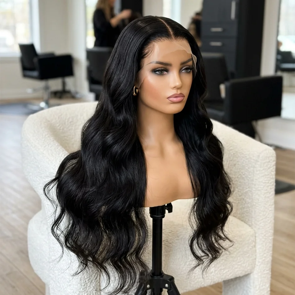 

Premium 40 Inch Extra Long 250% Density Natural Black Body Wave 13x4 HD Lace Frontal Bouncy Silky Soft 13x6 Remy Human Hair Wigs Pre Plucked Hairline Invisible Bleached Knots 5x5 Closure Wear and Go Tape Free Thick Full Ends