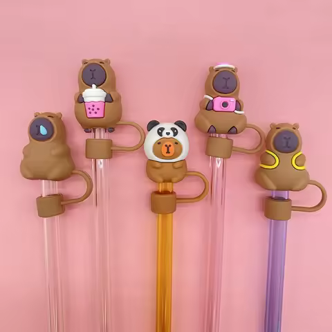 5-Piece Set Cute Capybara Straw Caps - 10mm for STANLEY Cups, Dust Plugs &amp; Decorative Straw Lids, Adorable(Anime Worlds Store)