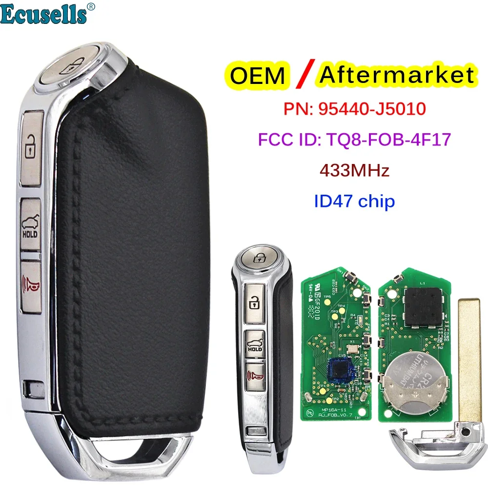 OEM 4 Buttons Smart Remote Car Key Fob 433MHz ID47 Chip for KIA Stinger 2019 2020 2021 PN: 95440-J5010 FCC ID: TQ8-FOB-4F17