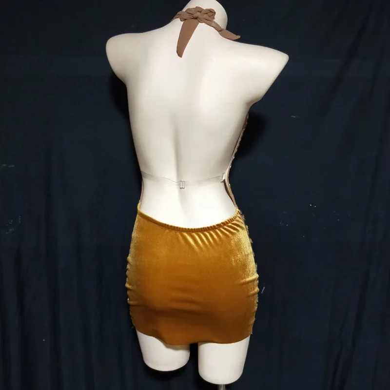 Abito da discoteca estivo con diamanti lucidi primaverili Abito da ballo con frange di strass con scollo a V Senza maniche Vestido De Mujer Para Bodas Invitada
