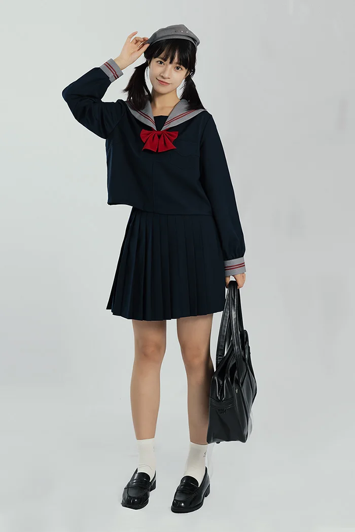 Uniforme japonais JK COS Anime, chemise à manches longues et col bleu marine pour fille, jupe plissée polyvalente, taille haute, réduction de l'âge, printemps automne