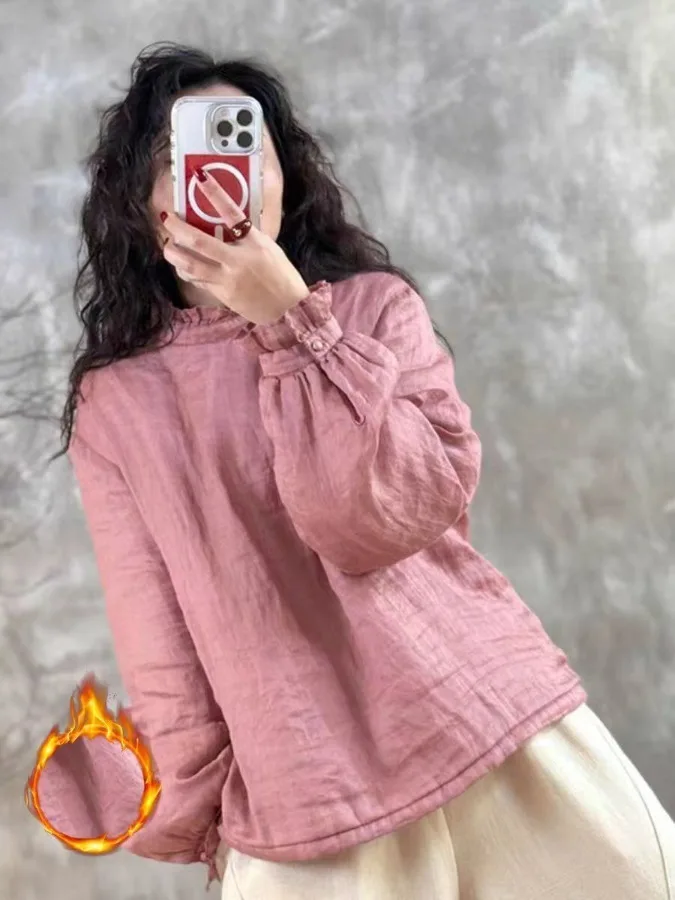 

Cute Faionable Linen Cotton Hooded Jaet Women's Winter Loose Casual Anti-aging Lightweight Warmth Cotton Clothes Top Trendy