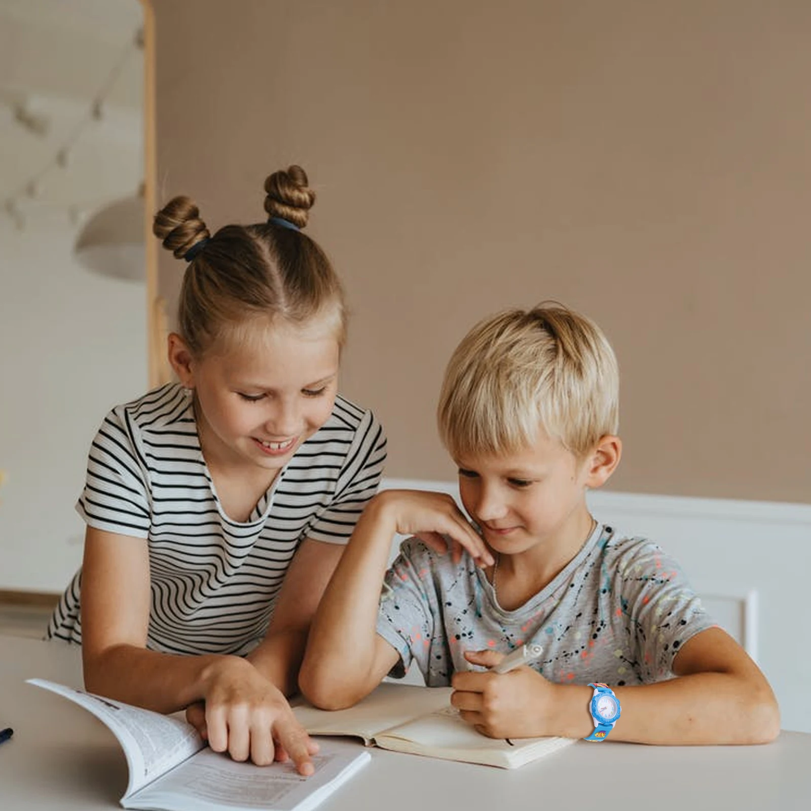 1개 시계 블루 3D 해양 동물 패턴 스트랩 라이트 디자인 학습용 귀여운 손목시계 패션 손목시계