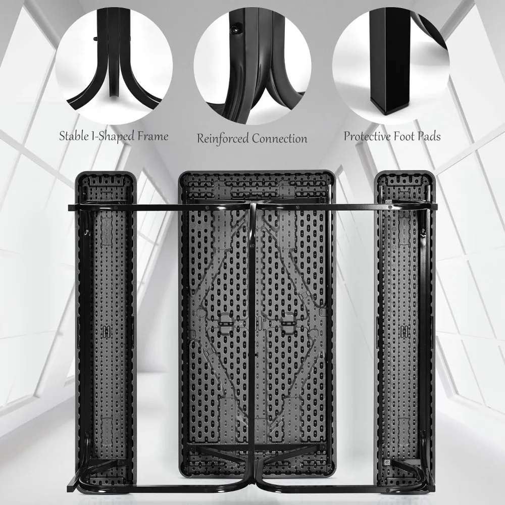 

Picnic Bench Set Outdoor Camping All Weather Metal Base Wood-Like Texture Backyard Poolside Dining Party Garden Lawn