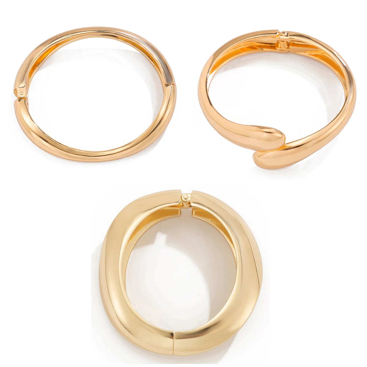 Ingemark 4 Styles Punk Smooth Water Drop Spring Bangles for Women Vintage Gold Color Geometric Bracelets Party Men Jewelry Gift image 5