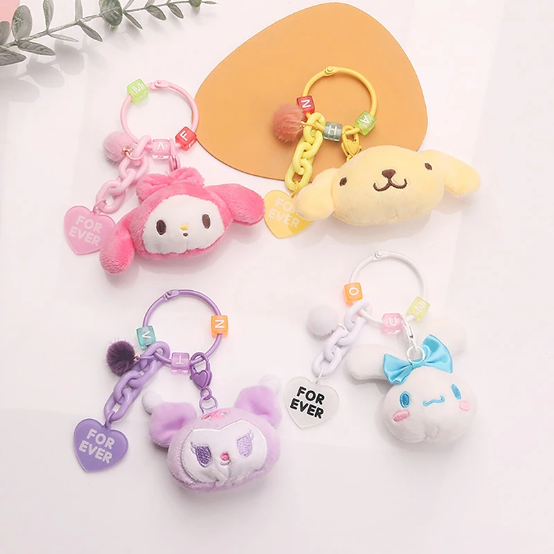 1Pc Anime Sanrio Figure Plush Doll Keychain Kuromi Melody Plush Doll Stuffed Plush Keyring Gift Clip Machine Collect Doll Toys