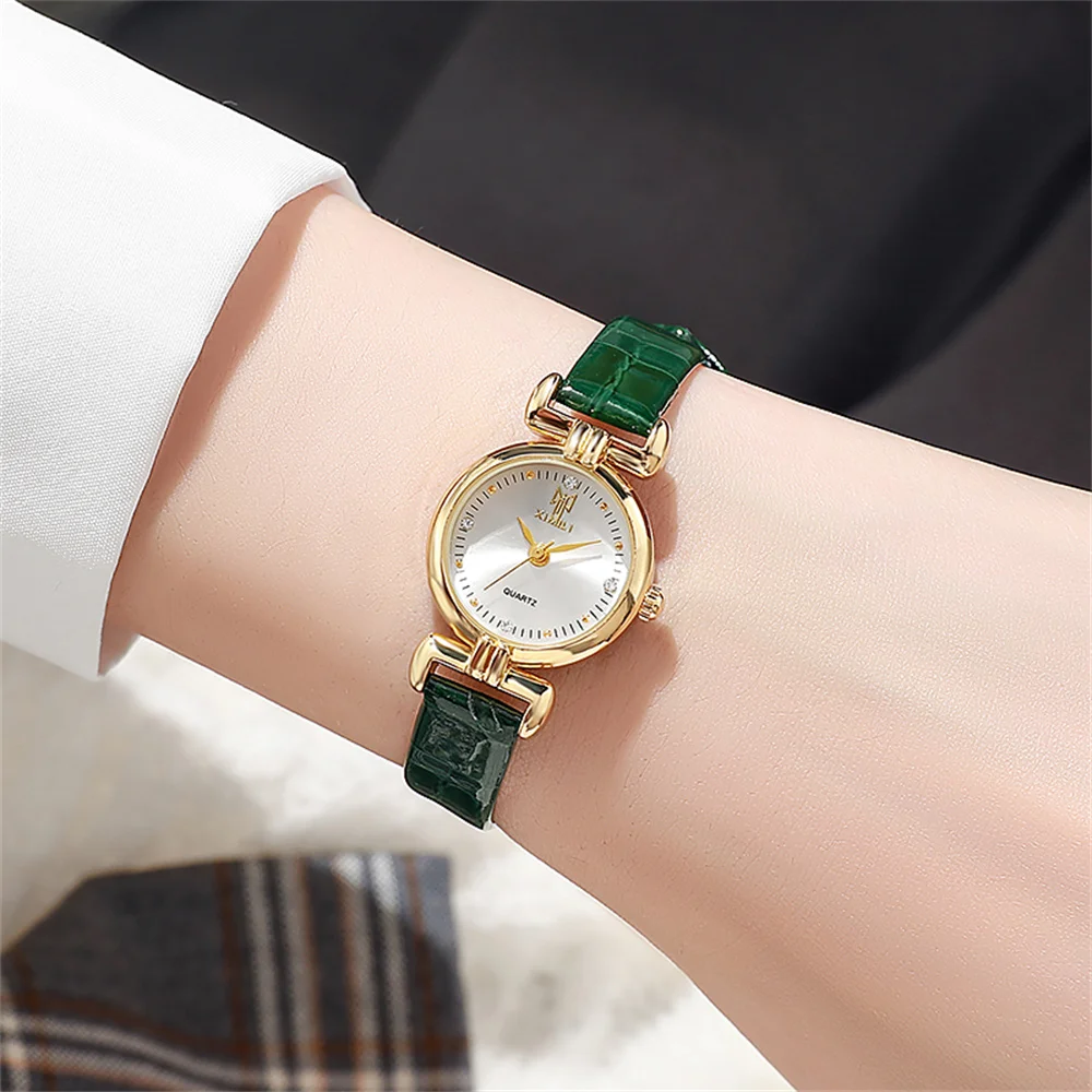 

Fashion Ladies Small Simple Diamonds Quartz Watch Black Leather Women's Dress Clock Gift Wristwatch