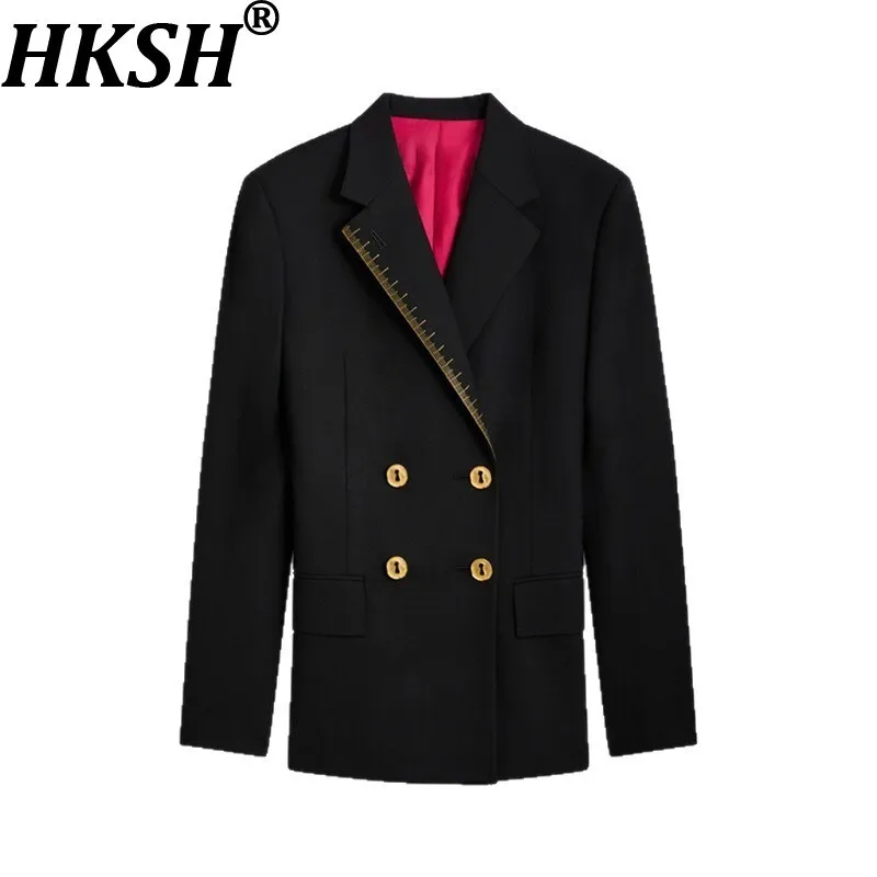 

HKSH Autumn New Women Elegant Fashion Blazer Long Sleeve Double Breasted Slim Fit Versatile Office Lady Style Trendy Coat HK9068