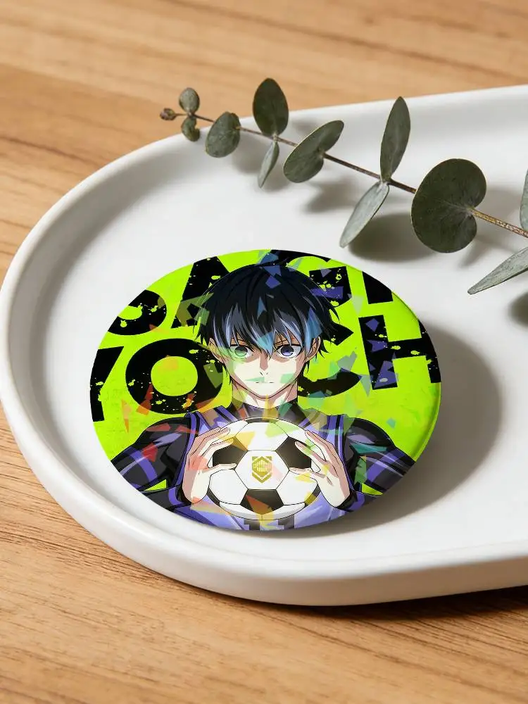 Yoichi Isagi Anime B-Blue L-Lock Round Badge for Backpack Accessories Laser Lapel Pins Jewelry Gifts