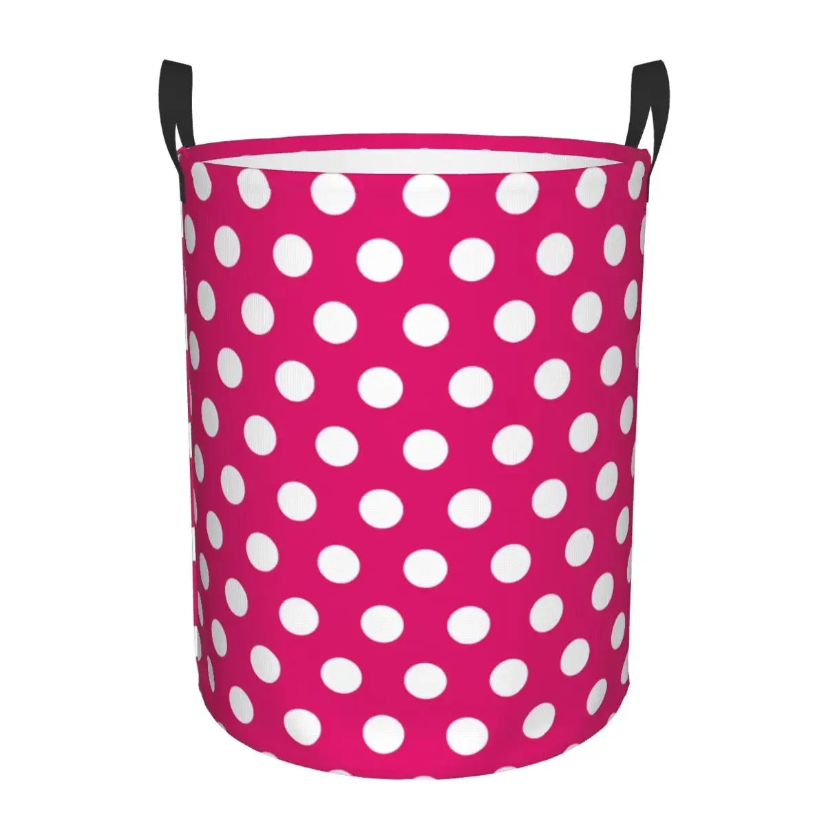 

Custom Pink And White Polka Dots Pattern Laundry Basket Foldable Clothes Toy Hamper Storage Bin for Kids Nursery