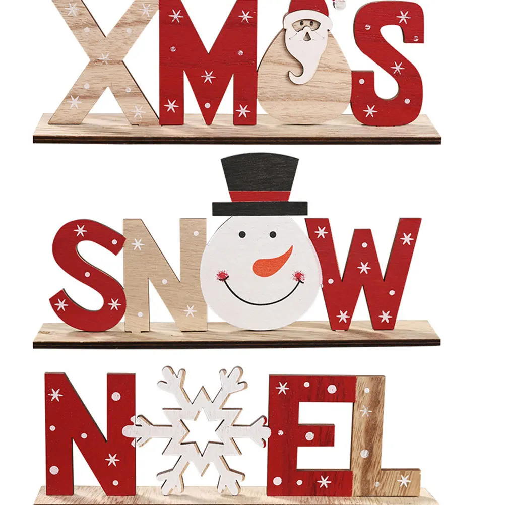 

2Pcs Christmas Wood Sign Noel Alphabet Decor Thickened Wooden Plaque with Snowflake Design for Home Tabletop Desktop Festive