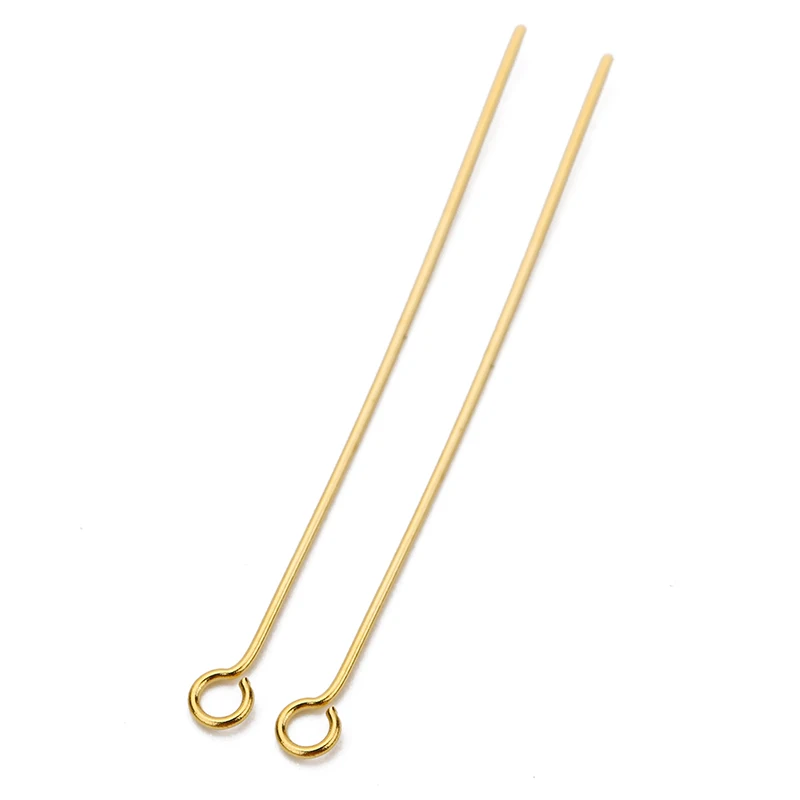 30 100 Stück nie verblassende PVD-Edelstahl-Nadeln mit flachem Kopf, 20 mm, 30 mm, 40 mm, kreisförmige Augen-Nadeln für die Schmuckherstellung