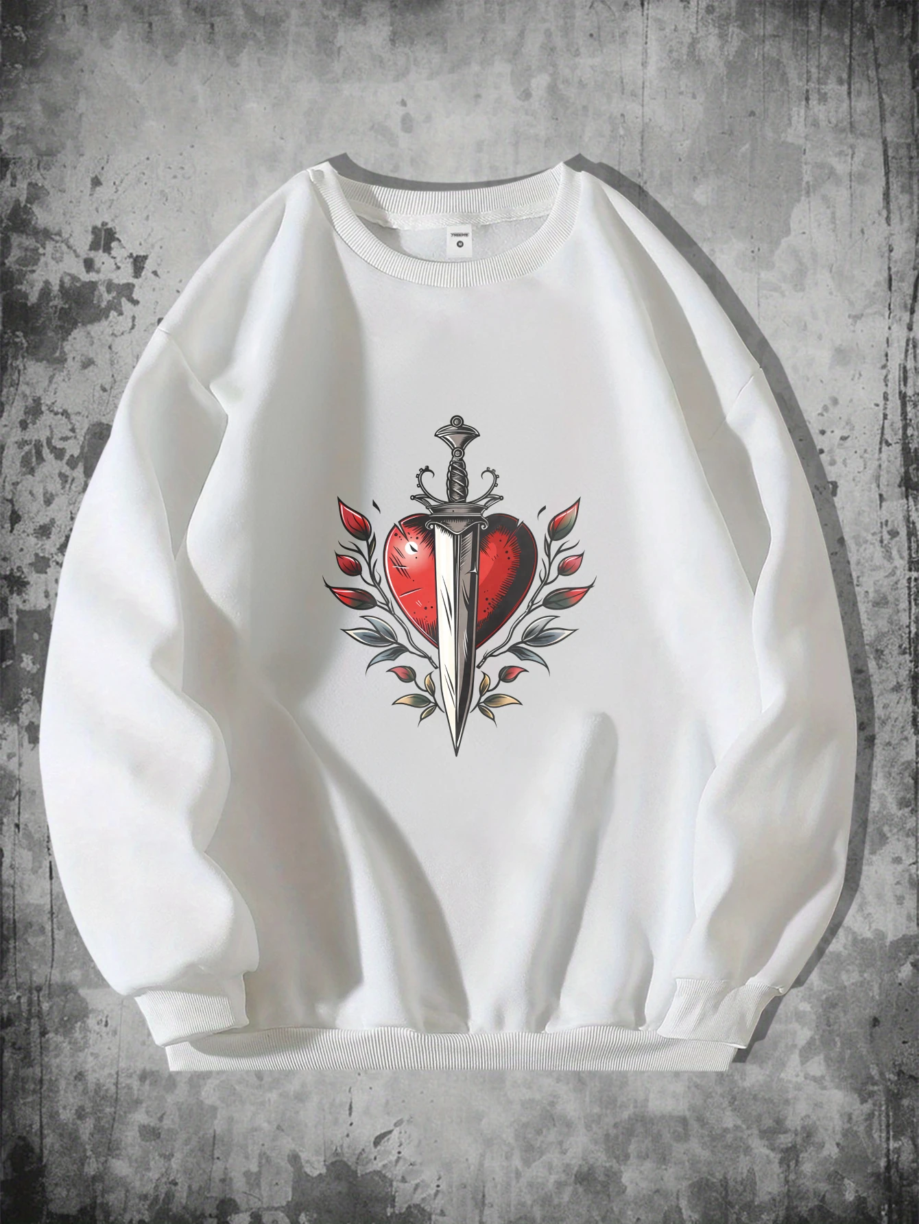 

Мужская толстовка оверсайз Harajuku, осенний пуловер с длинными рукавами и принтом в виде сердца, меча и крыльев, высокое качество, Harajuku, на каждый день