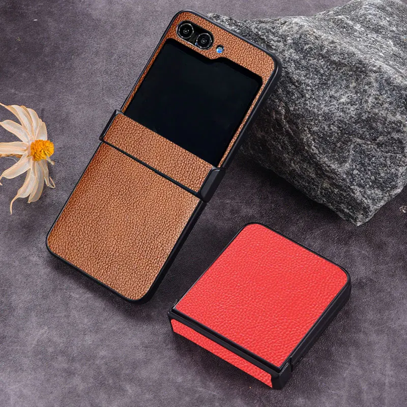 Luxury Business Style Retro Litchi Pattern Case For Samsung Galaxy Z Flip 7 6 5 4 3 5G Flip7FE Ultra Thin Hard Shockproof Shell