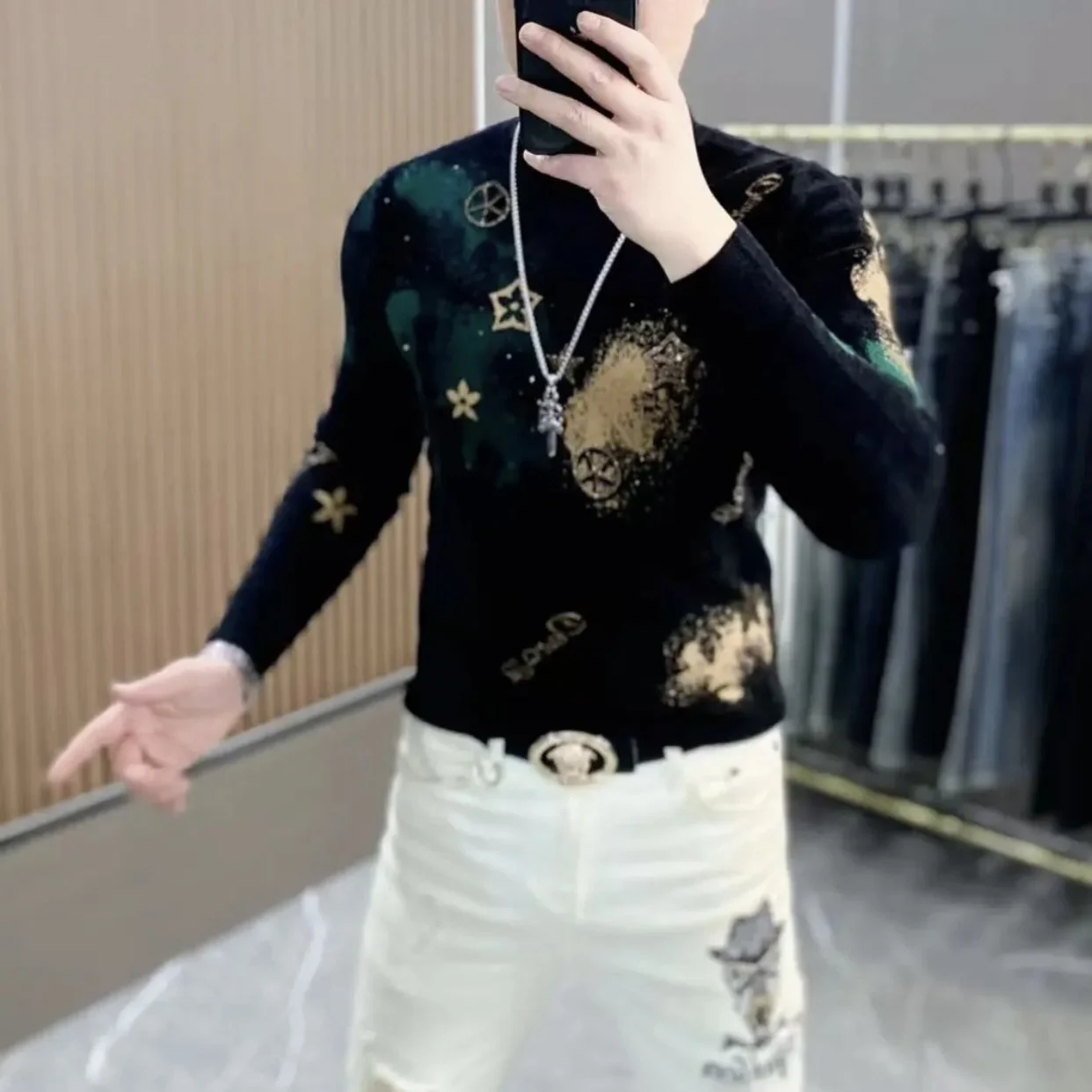 

Модный молодежный вельветовый вязаный свитер с круглым вырезом, эластичный, облегающий, с вышивкой, в европейском стиле, зимний, толстый, с длинными рукавами