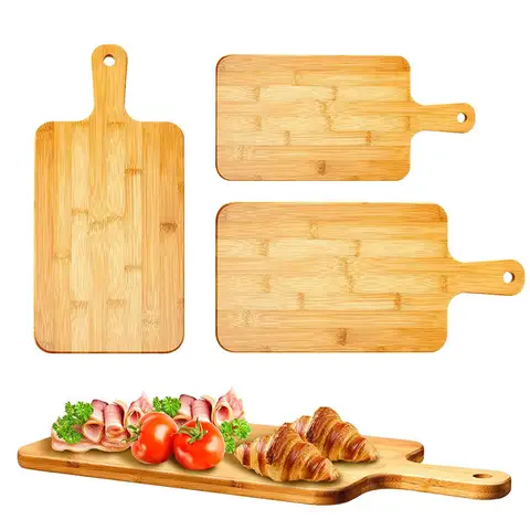손잡이가있는 대나무 도마 대형 나무 서빙 보드 피자 야채 고기 용 주방 도마