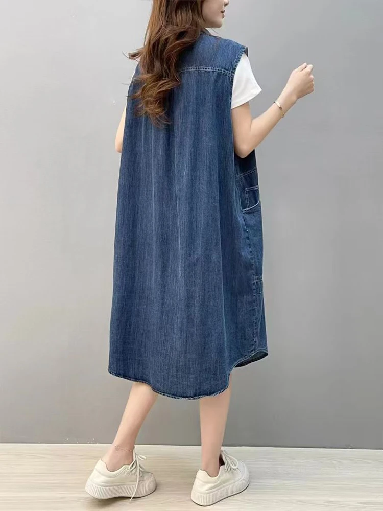 Max LuLu 2024 Autumn Womens Fashion Denim Sleeveless Coats Loose Long Vests Ladies Classic Vintage Waistcoats Leisure Clothing