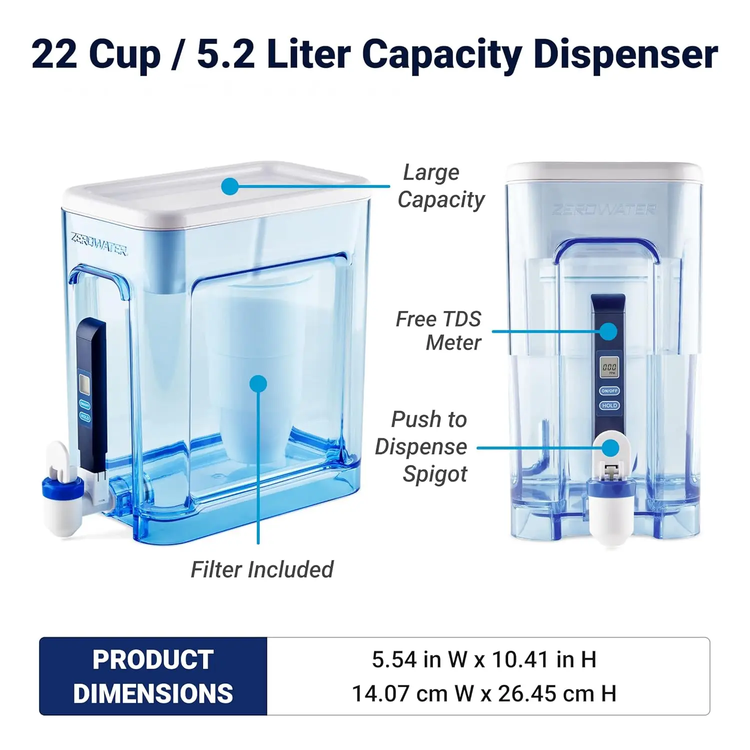 موزع إبريق فلتر مياه جاهز للقراءة مكون من 22 كوبًا مع فلتر مياه 5 مراحل 0 TDS Zero
