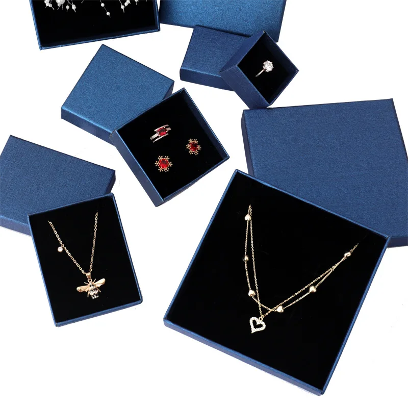 1 قطعة ورق أزرق ملكي هدية صندوق مجوهرات قلادة أساور القرط هدية صناديق التعبئة والتغليف حجم موتلي اليدوية صندوق مجوهرات لتقوم بها بنفسك هدية