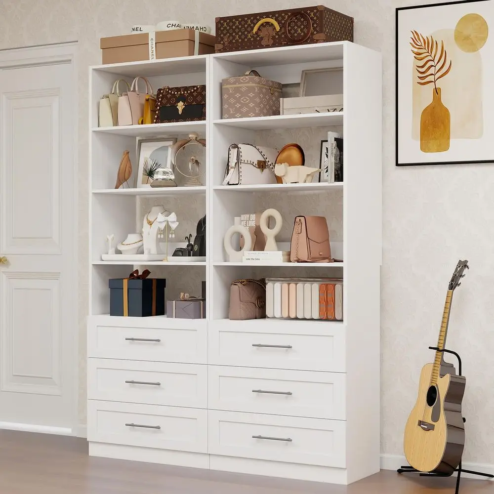 

Organizer System with Drawers, 4FT Wood Closet Shelving System Small Walk in Closet Standalone Corner Closets Storage with Hang