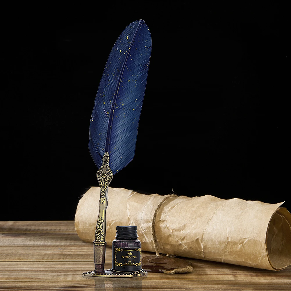 

Durable Calligraphy Feather Dip Pen with 2 Nib Set Quill Fountain Writing Creative Vintage Stationery Classic Texture Gift Box