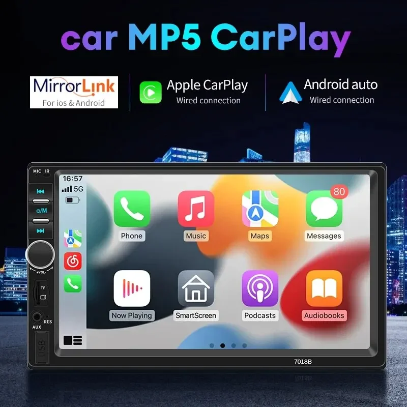 

2din Stereo 7inch Wired Carplay Radio Touch Screen Automotive Multimedia Bluetooth USB TF FM Radio Autoradio MP5 Player