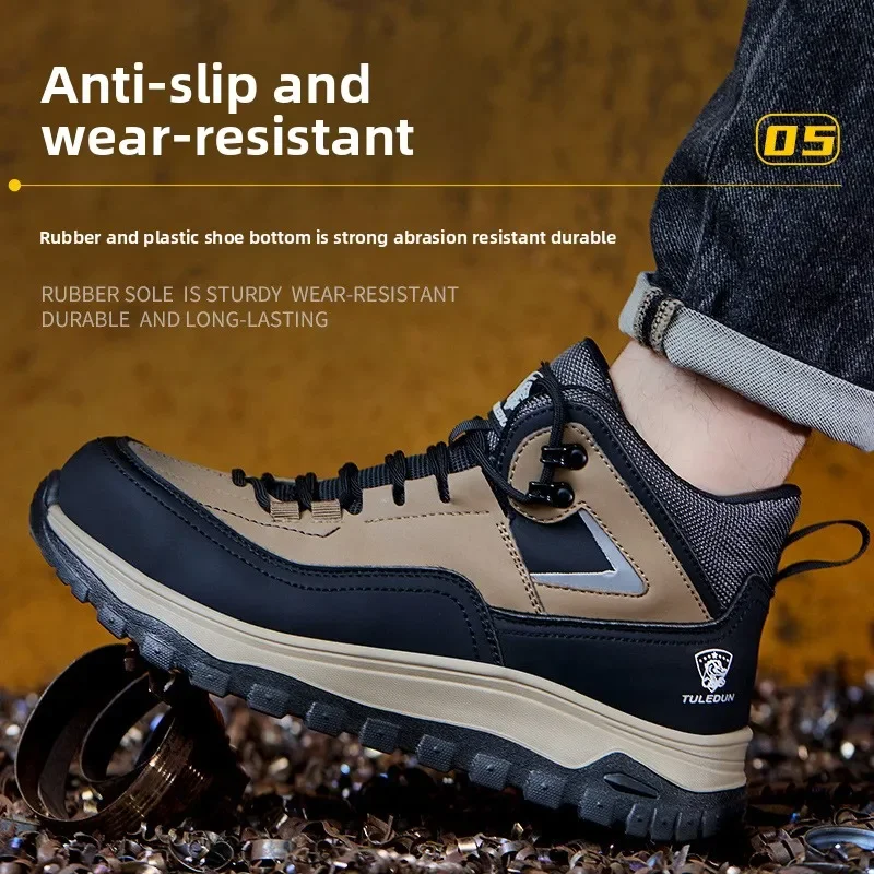 Men Welding Safety Boots Steel Toe Anti Smash Puncture Proof Heat Resistant Slip Resistant Construction Work Footwear