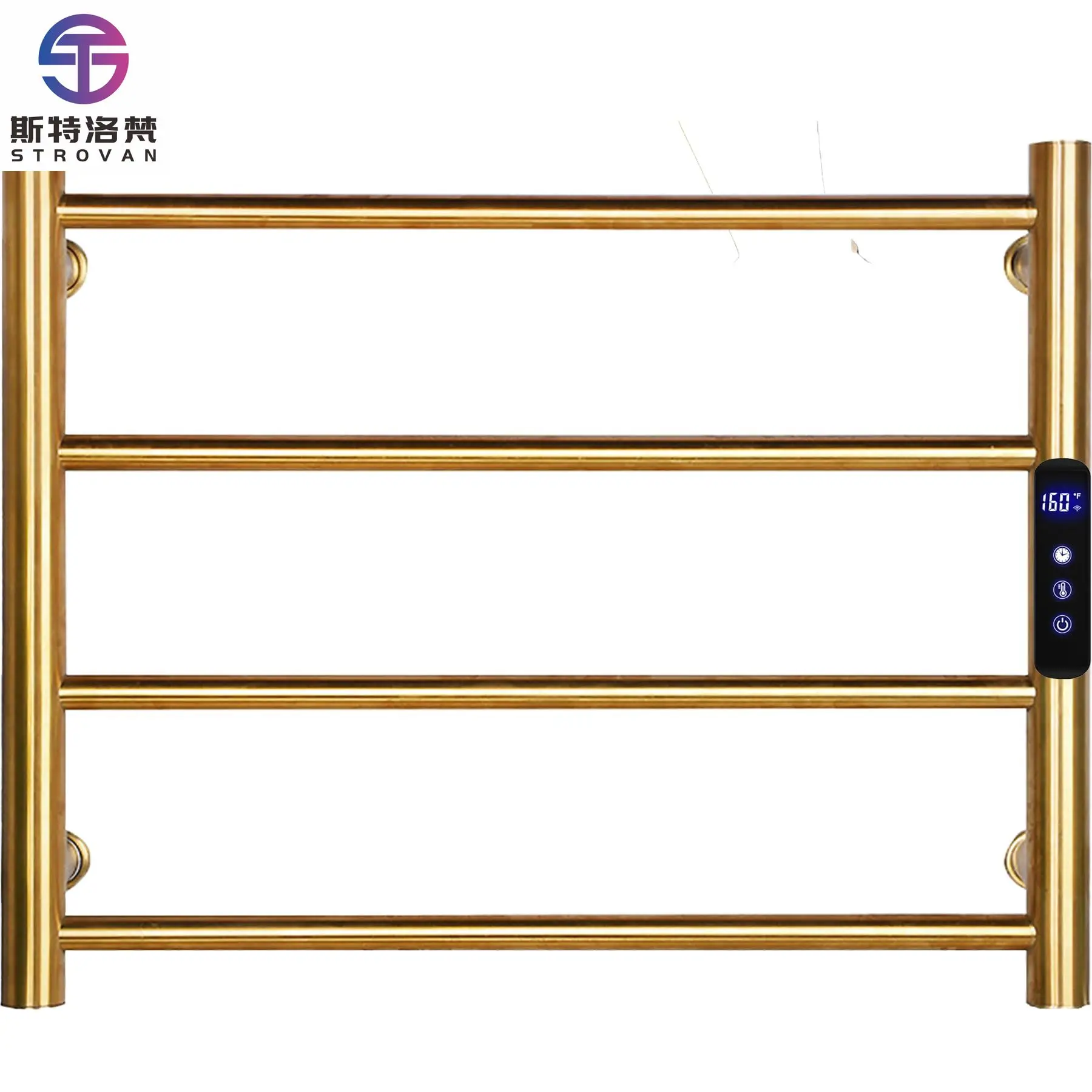 

Golden Heating Towel Rack with 4 Bars - Bathroom Wall-mounted Electric Towel Dryer with Timer and Temperature Control