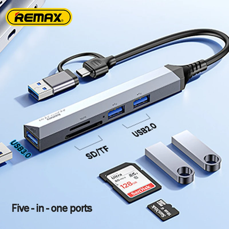 

Remax 5 in 1 Usb C Hub Usb Type-c to HDMI Compatible Laptop Dock Station For Macbook Pro Air USB 3.0 Adapter TF SD Splitter