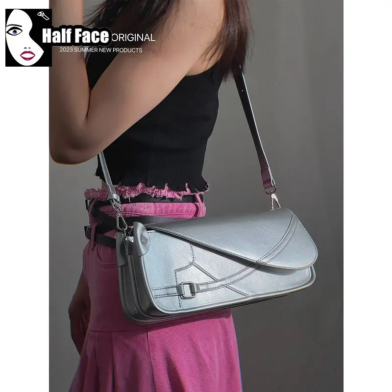 Bolsas góticas prateadas para mulheres, bolsas crossbody Harajuku para meninas, um ombro, design avançado, bolsa versátil, rua alta, punk, Y2K